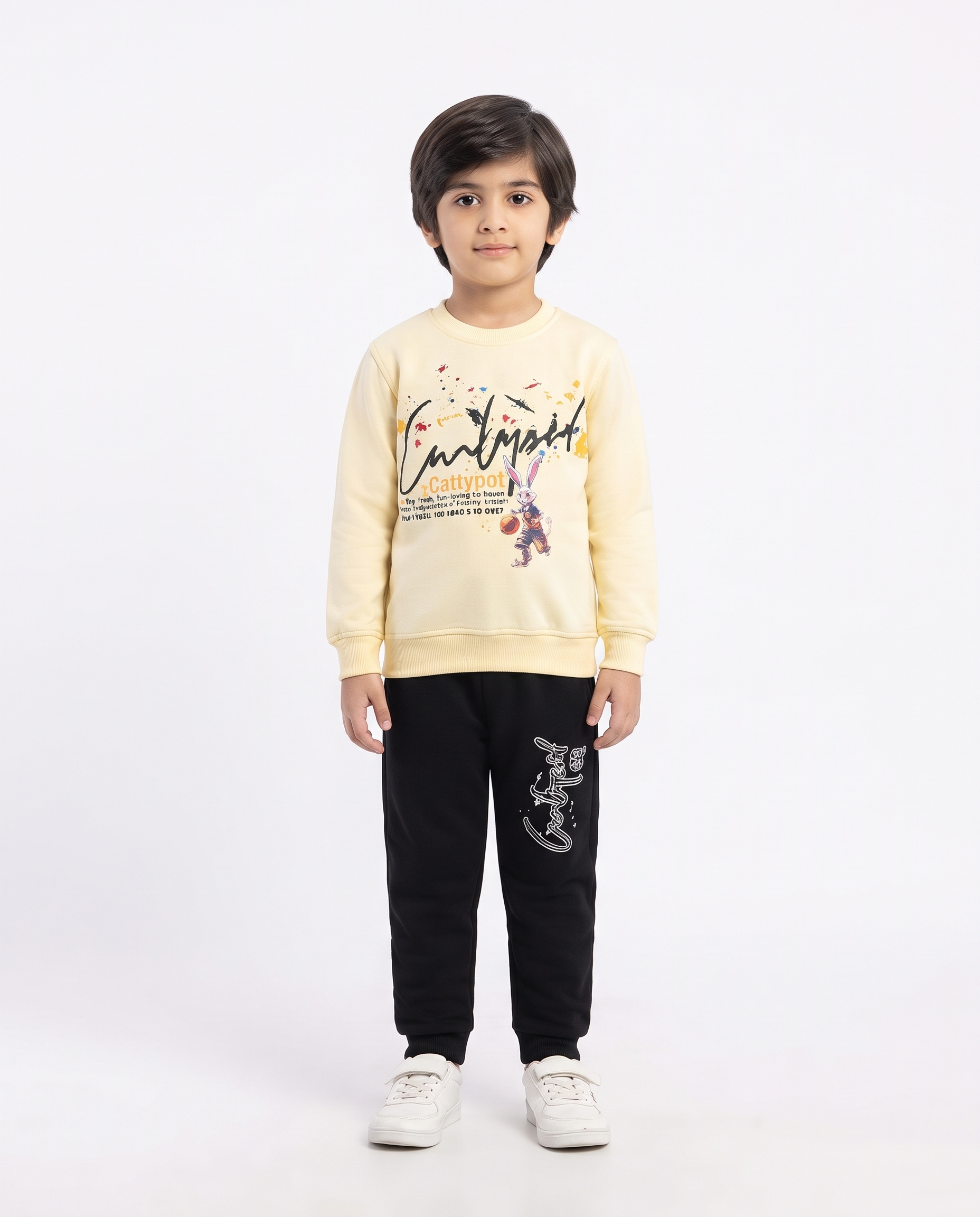 Kids Stylish 2-Piece Winter Tracksuit – Cream Top & Black Trouser | #54