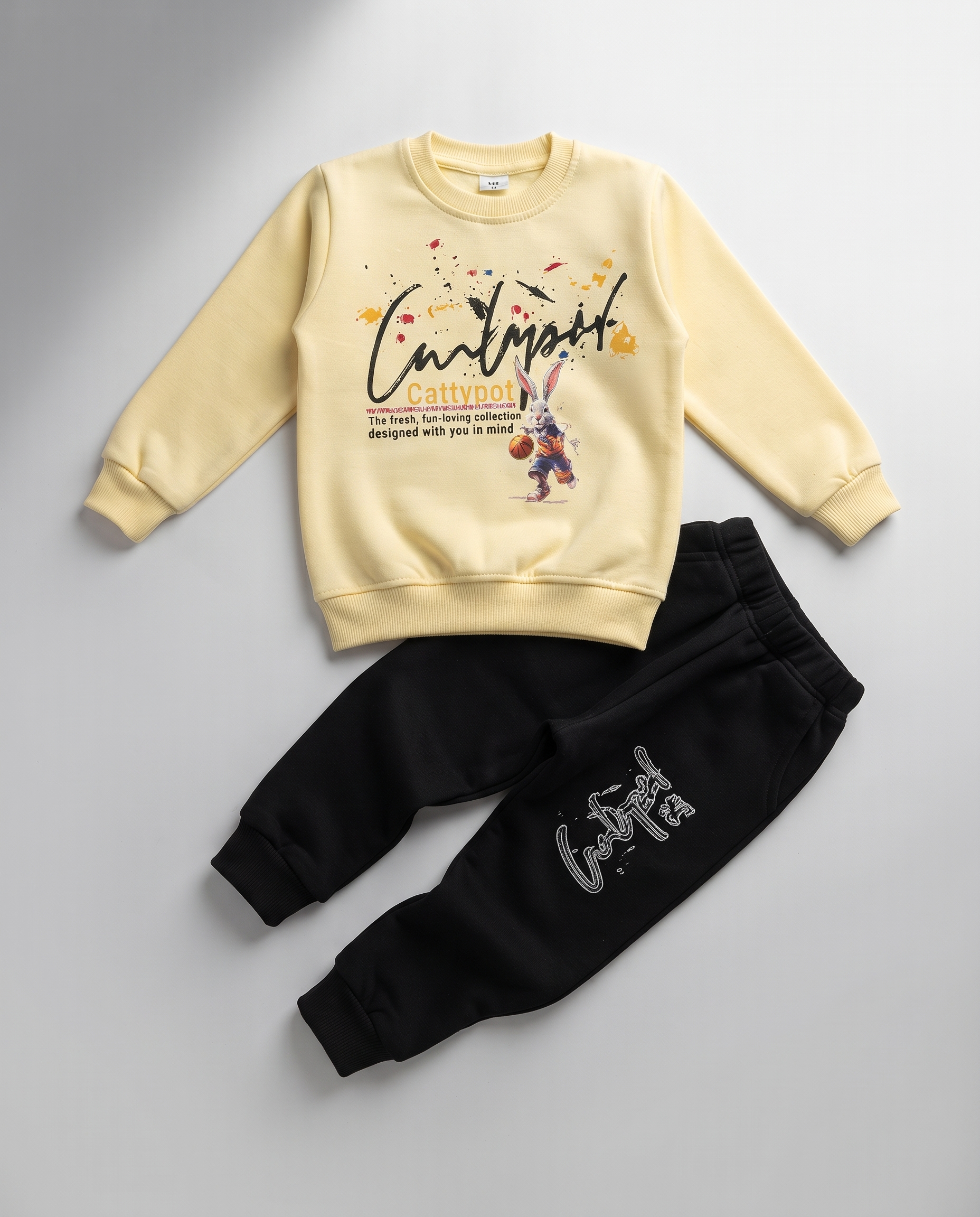 Kids Stylish 2-Piece Winter Tracksuit – Cream Top & Black Trouser | #54