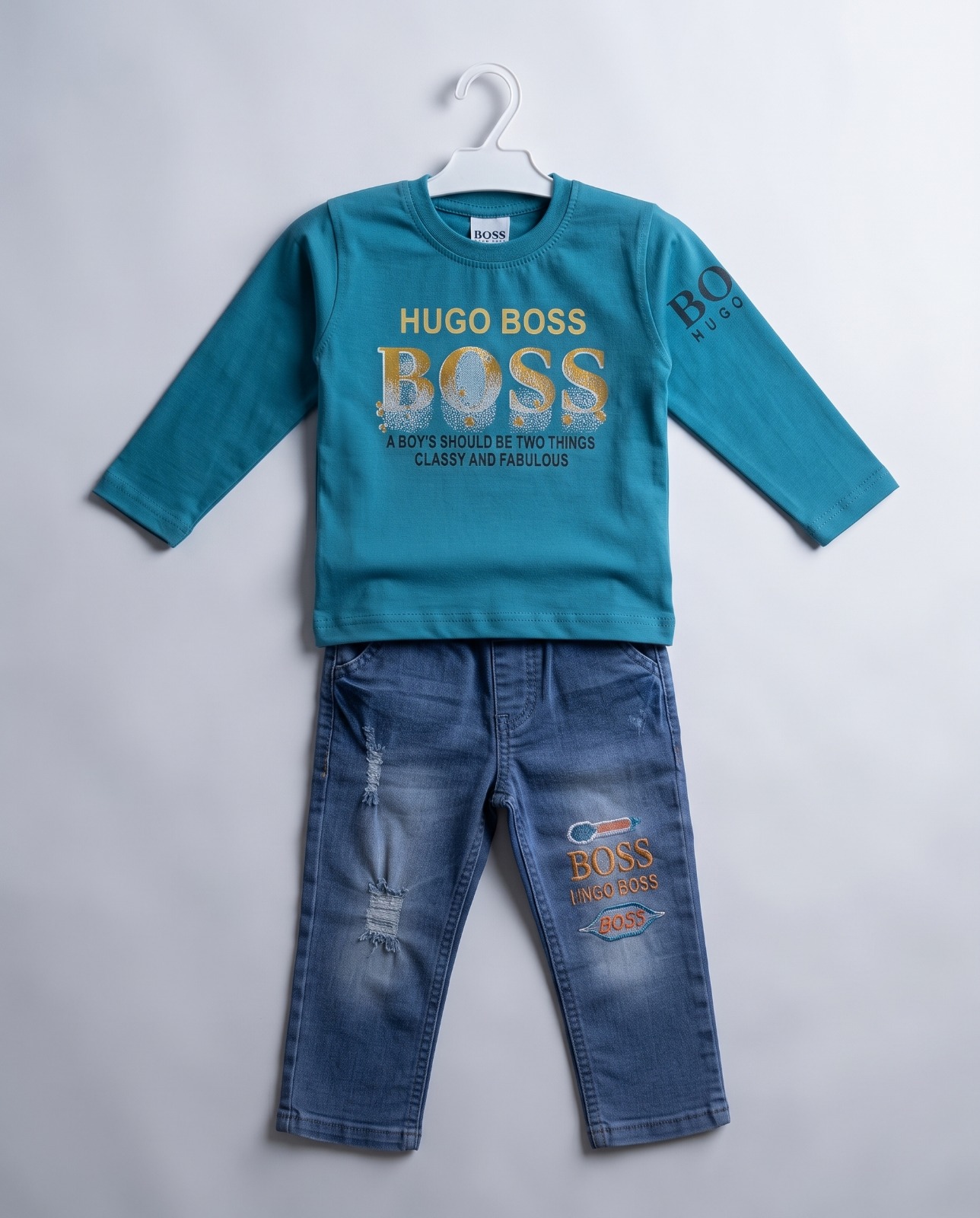 Kids Boss 2-Piece Suit – Teal & Blue