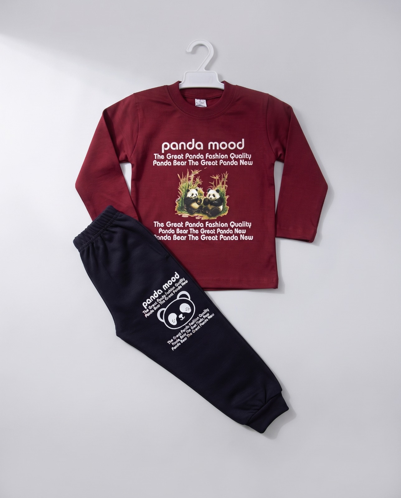 Kids Panda Mood 2-Piece Suit – Maroon & Black