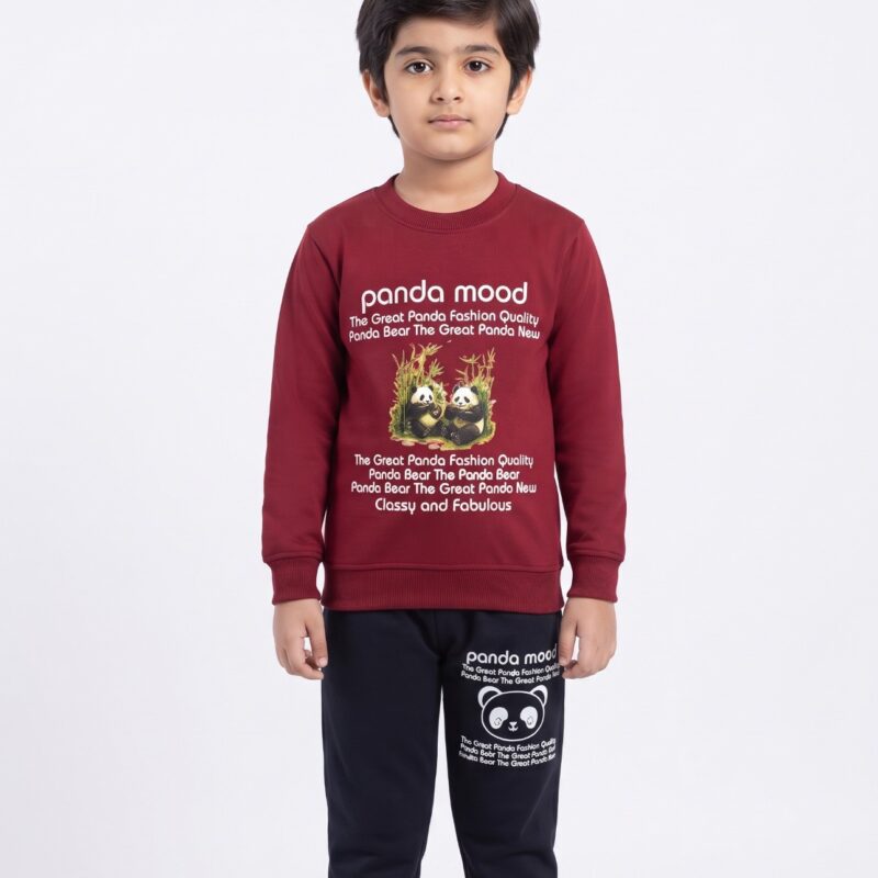 Kids Panda Mood 2-Piece Suit – Maroon & Black