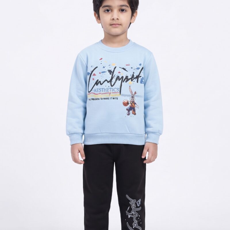 Kids Printed Sweatshirt & Trouser 2-Piece Set – Top Light Blue Trouser Black