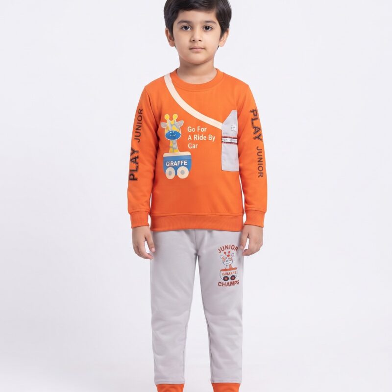 Kids Giraffe 2-Piece Suit – Orange & Light Grey