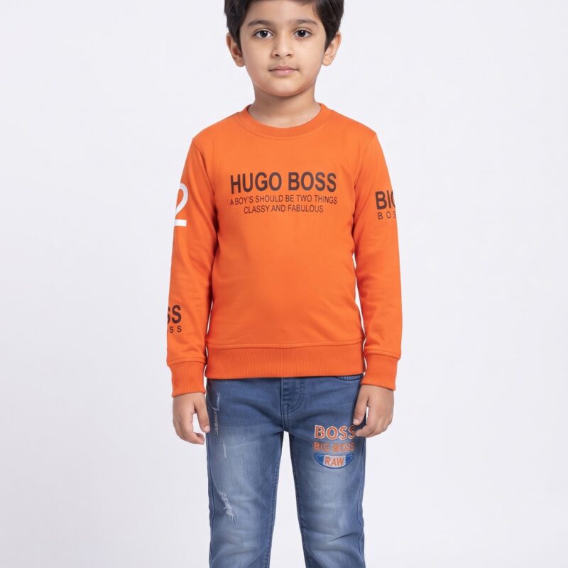 Kids Boss Print 2-Piece Suit – Orange & Blue