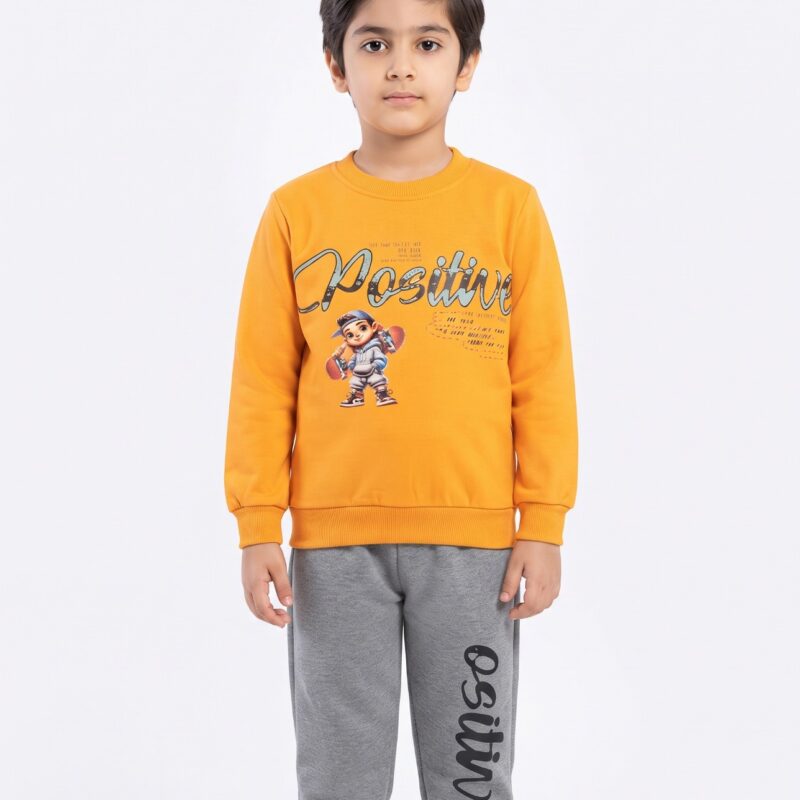 Kids Positive Printed 2 Piece Set – Orange Top & Grey Trouser